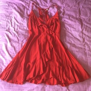 XS Red Lace-up Mini Dress